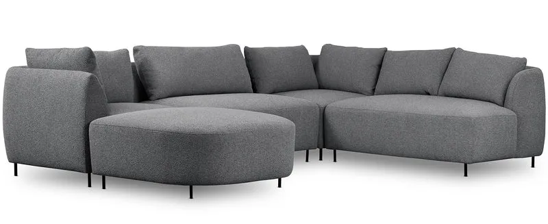 Modulares Ecksofa Lanomi U-förmig, rechtsseitig, grau Bouclé