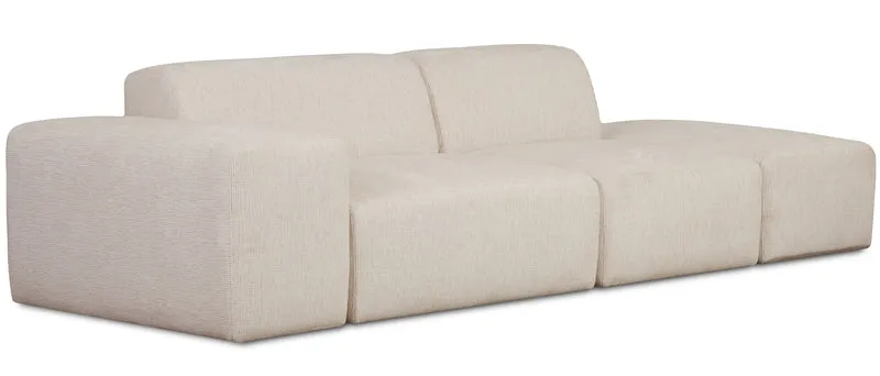 Modulares Sofa Pyllomi mit Hocker, warmbeige Flechtoptik