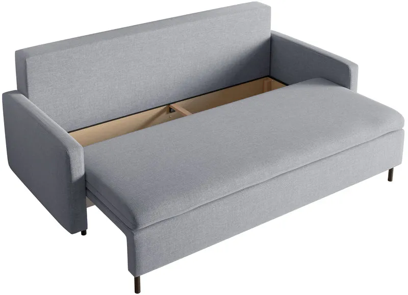 Dreisitziges ausklappbares Sofa Umpro mit Stauraum, grauer, pflegeleichter Chenille-Stoff