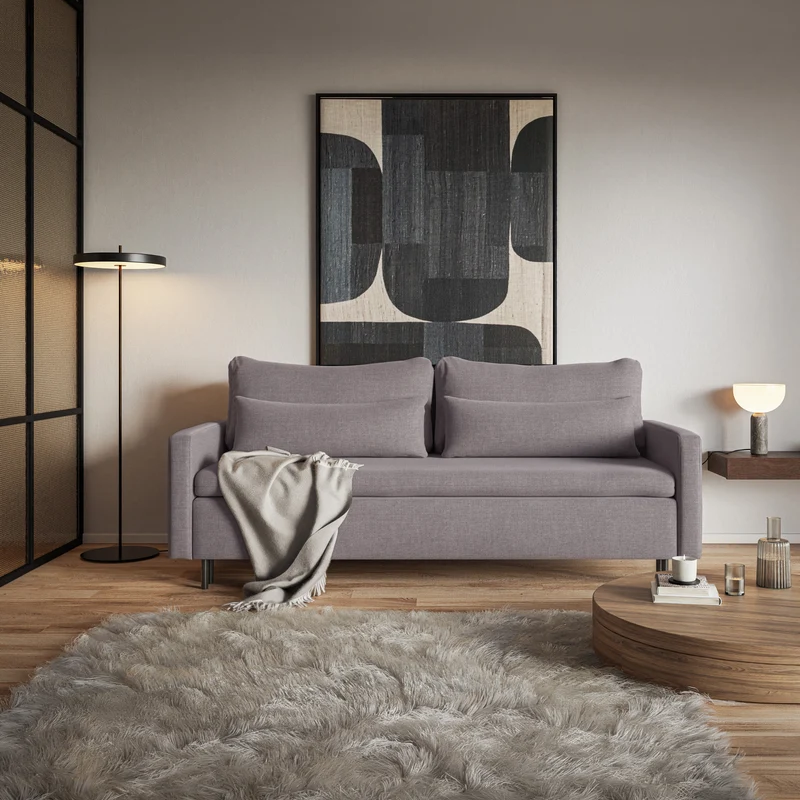 Dreisitziges Schlafsofa Umpro mit Stauraum, grau-braun, pflegeleichter Chenillestoff