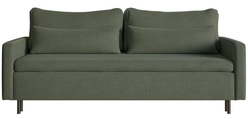 Dreisitziges ausklappbares Sofa Umpro mit Stauraum, dunkelgrüner Chenille, leicht zu reinigen