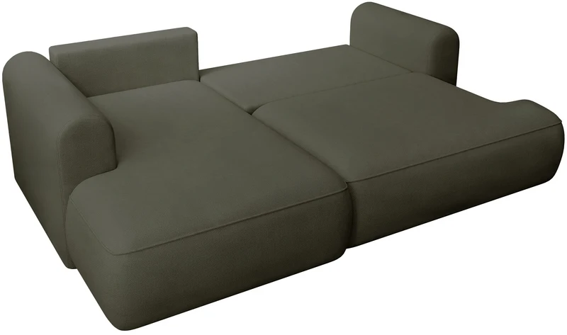 Ecksofa mit Schlaffunktion Ovo Mini, L-förmig, linksseitig, olivgrüner Chenille, pflegeleicht