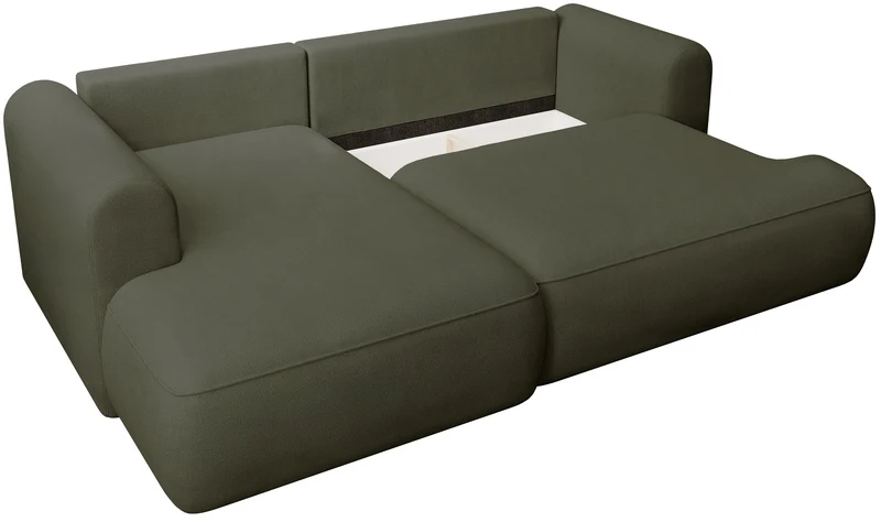 Ecksofa mit Schlaffunktion Ovo Mini, L-förmig, linksseitig, olivgrüner Chenille, pflegeleicht