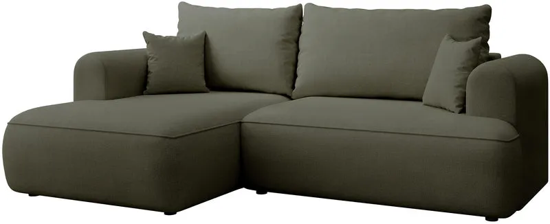 Ecksofa mit Schlaffunktion Ovo Mini, L-förmig, linksseitig, olivgrüner Chenille, pflegeleicht