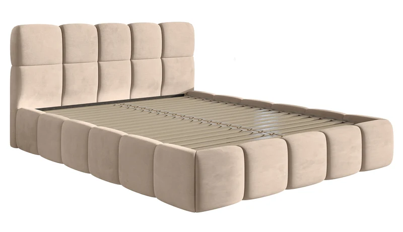 Gepolstertes Bett 120x200 cm Cloudy, beige, wasserabweisender, pflegeleichter Velours