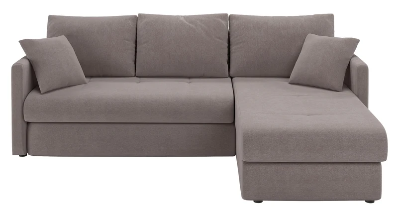 Ecksofa mit Schlaffunktion Lorro, L-förmig, universell mit zwei Stauräumen, hellbrauner Chenille-Bezug