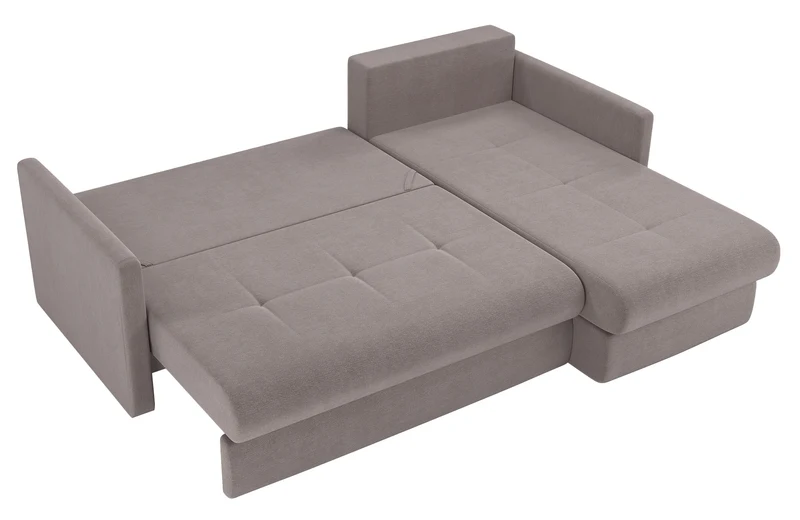Ecksofa mit Schlaffunktion Lorro, L-förmig, universell mit zwei Stauräumen, hellbrauner Chenille-Bezug