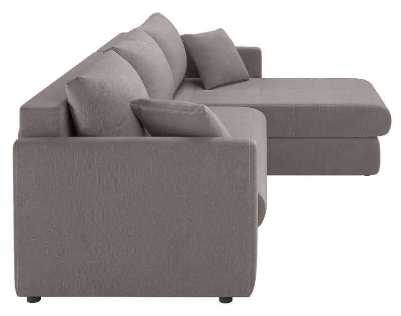 Ecksofa mit Schlaffunktion Lorro, L-förmig, universell mit zwei Stauräumen, hellbrauner Chenille-Bezug
