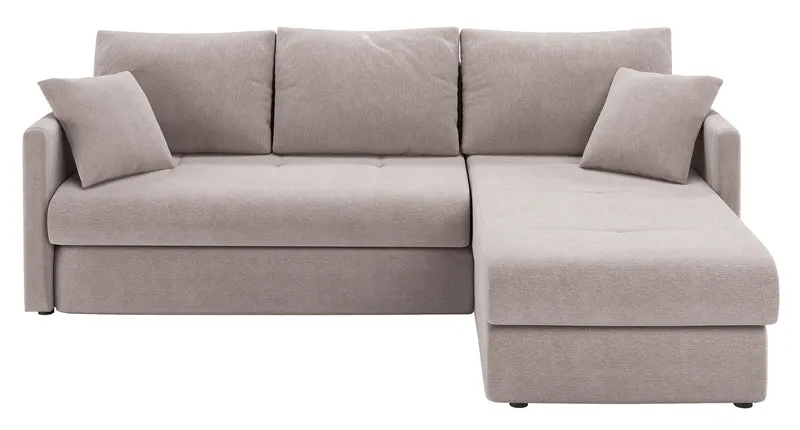 Ecksofa mit Schlaffunktion Lorro, L-förmig, universell, mit zwei Stauraumfächern, grau-beige Chenille
