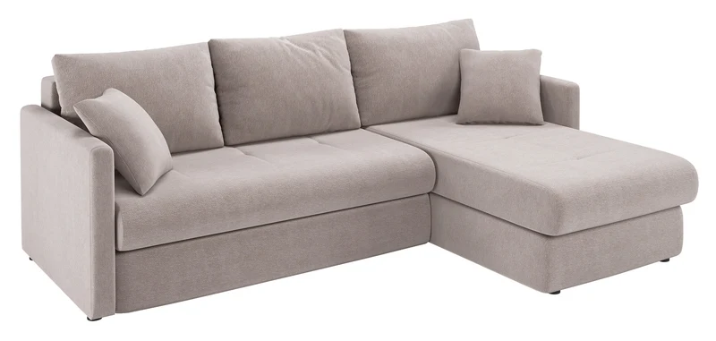 Ecksofa mit Schlaffunktion Lorro, L-förmig, universell, mit zwei Stauraumfächern, grau-beige Chenille