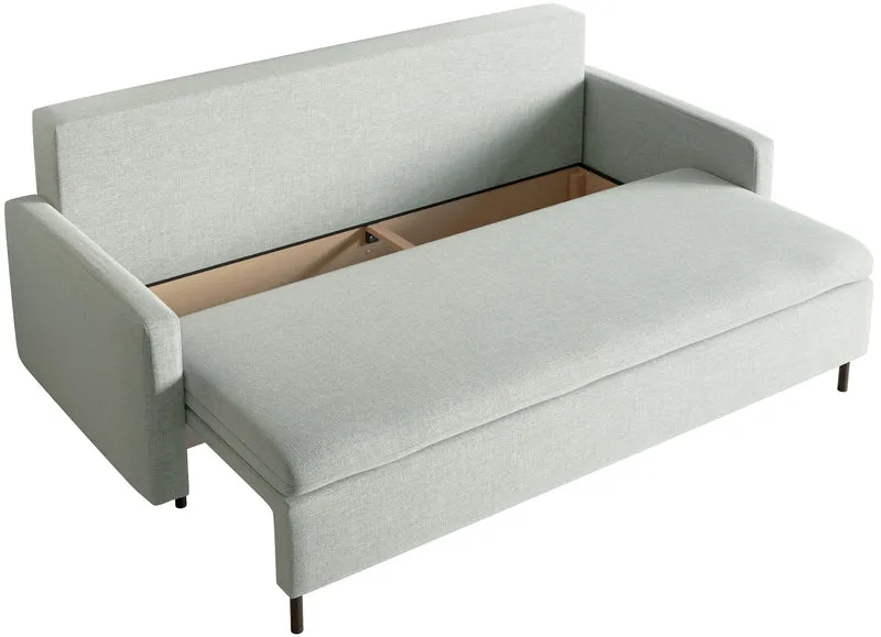 Dreisitziges ausklappbares Sofa Umpro mit Stauraum, minzgrüner Chenille, leicht zu reinigen