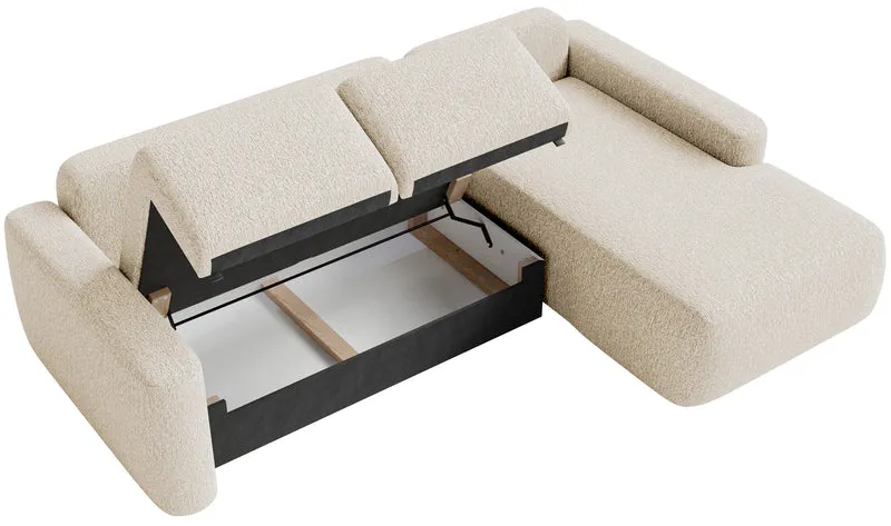 Ecksofa mit Schlaffunktion Carnos Mini, L-förmig, rechtsseitig, hellbeige Chenille