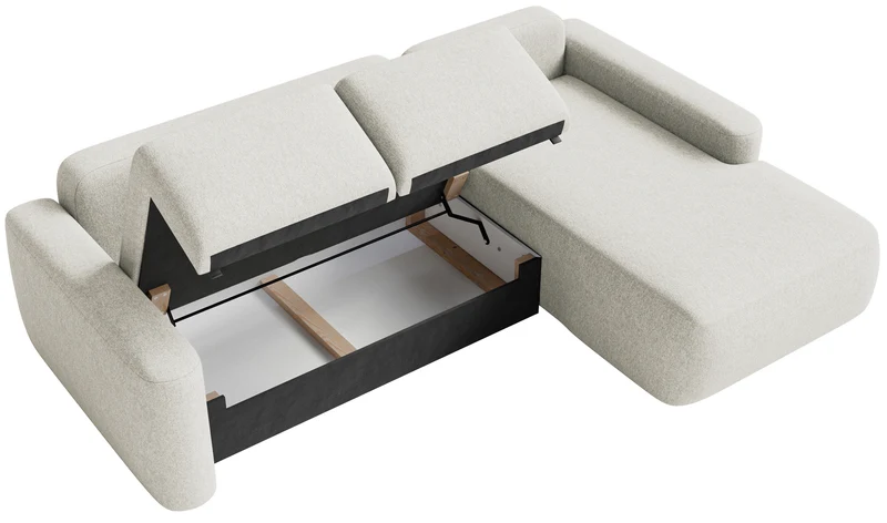 Ecksofa mit Schlaffunktion Carnos Mini, L-förmig, rechtsseitig, cremefarben, pflegeleichter Chenille-Stoff