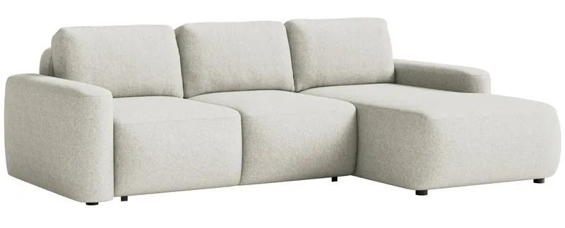 Ecksofa mit Schlaffunktion Carnos Mini, L-förmig, rechtsseitig, cremefarben, pflegeleichter Chenille-Stoff