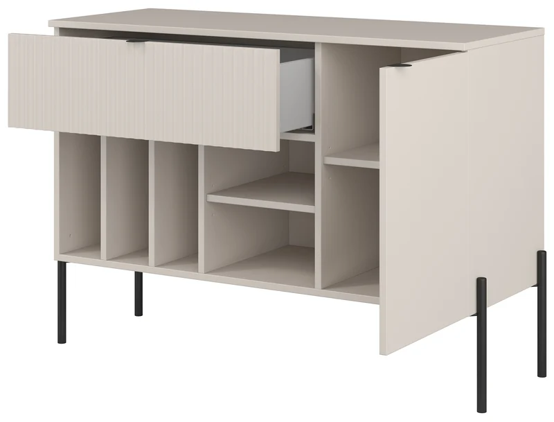 Einflügelige Kommode Ore mit Schublade, 105 cm, Kaschmirfarbe mit geriffelter Front