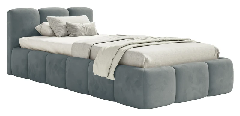 Gepolstertes Bett 90x200 cm Cloudy Low, grau, hydrophobes, pflegeleichtes Velours
