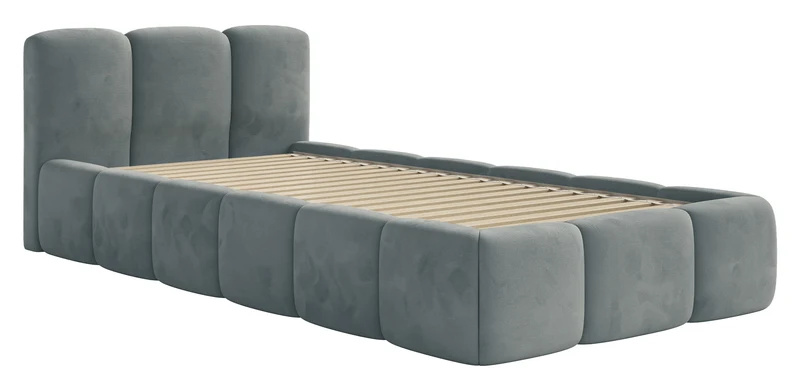 Gepolstertes Bett 90x200 cm Cloudy Low, grau, hydrophobes, pflegeleichtes Velours
