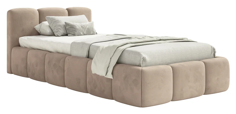 Polsterbett 90x200 cm Cloudy Low, beige, wasserabweisender, pflegeleichter Samtstoff