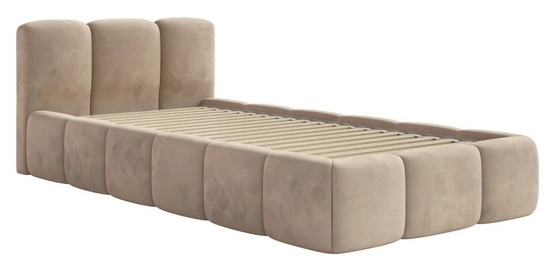 Polsterbett 90x200 cm Cloudy Low, beige, wasserabweisender, pflegeleichter Samtstoff