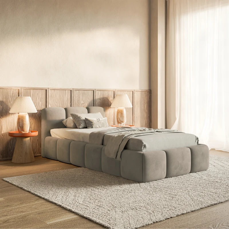 Polsterbett 90x200 cm Cloudy Low, grau-beige, Velours, wasserabweisend und leicht zu reinigen