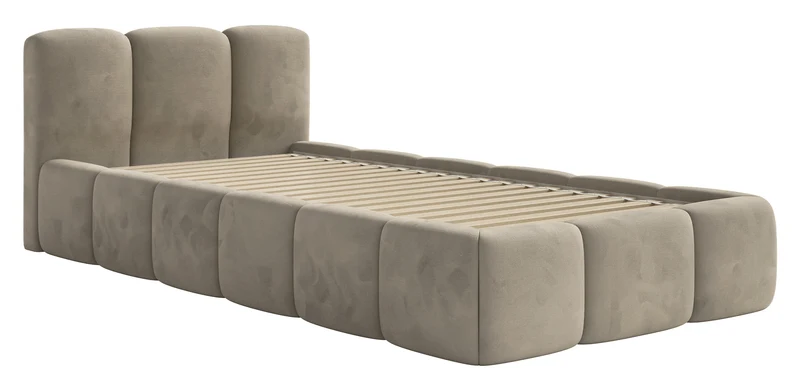 Polsterbett 90x200 cm Cloudy Low, grau-beige, Velours, wasserabweisend und leicht zu reinigen
