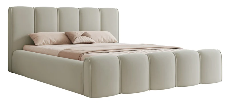 Polsterbett 160x200 cm Moenne mit Stauraum, Metallrahmen, beige Velours, wasserabweisend