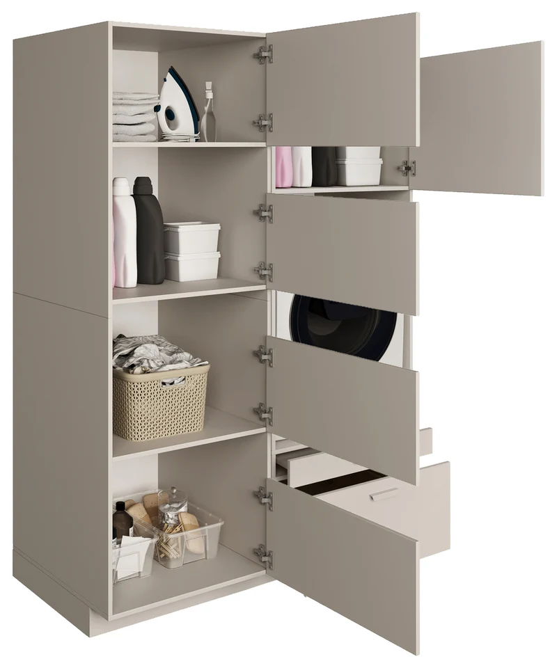 Badezimmermöbel-Set Holv mit einem Ein-Kammer-Schrank für die Waschmaschine, 135 cm, Kaschmir