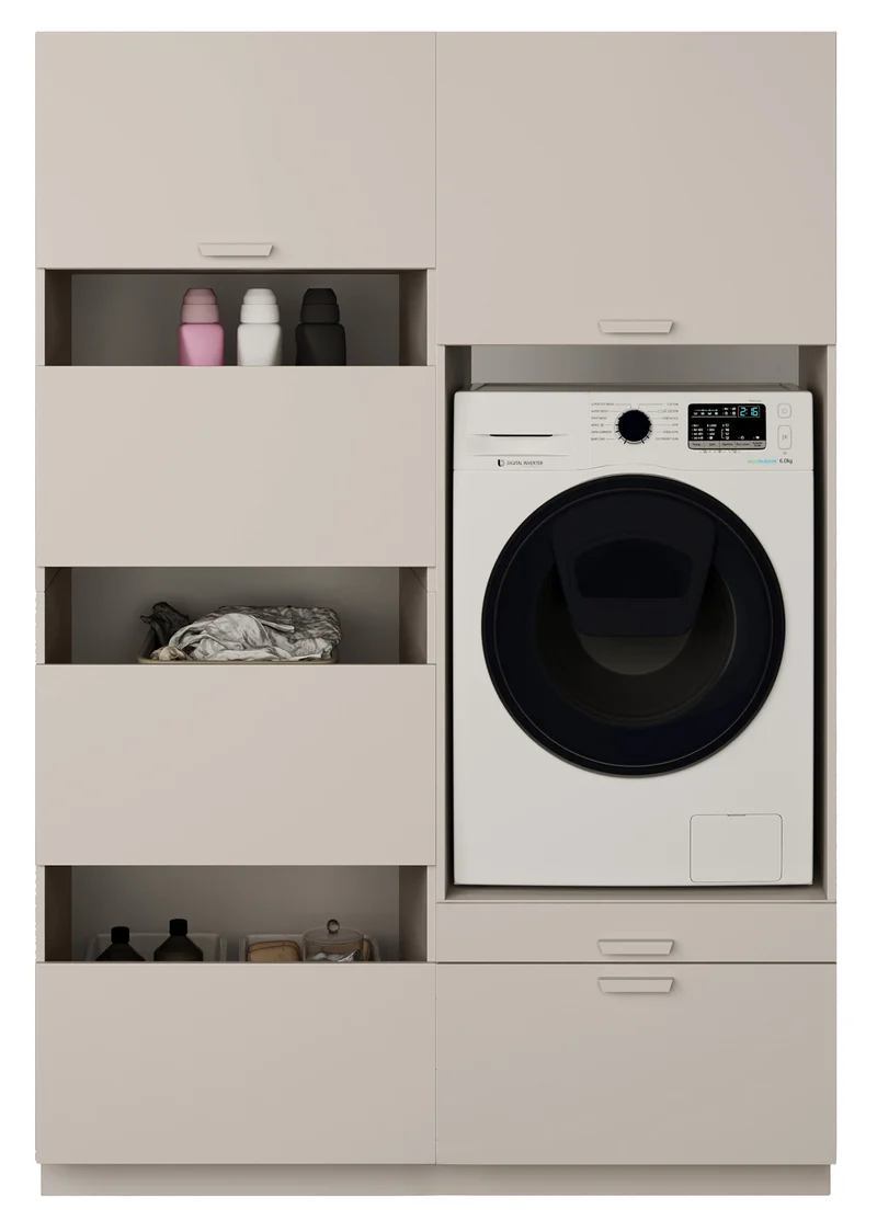 Badezimmermöbel-Set Holv mit einem Ein-Kammer-Schrank für die Waschmaschine, 135 cm, Kaschmir