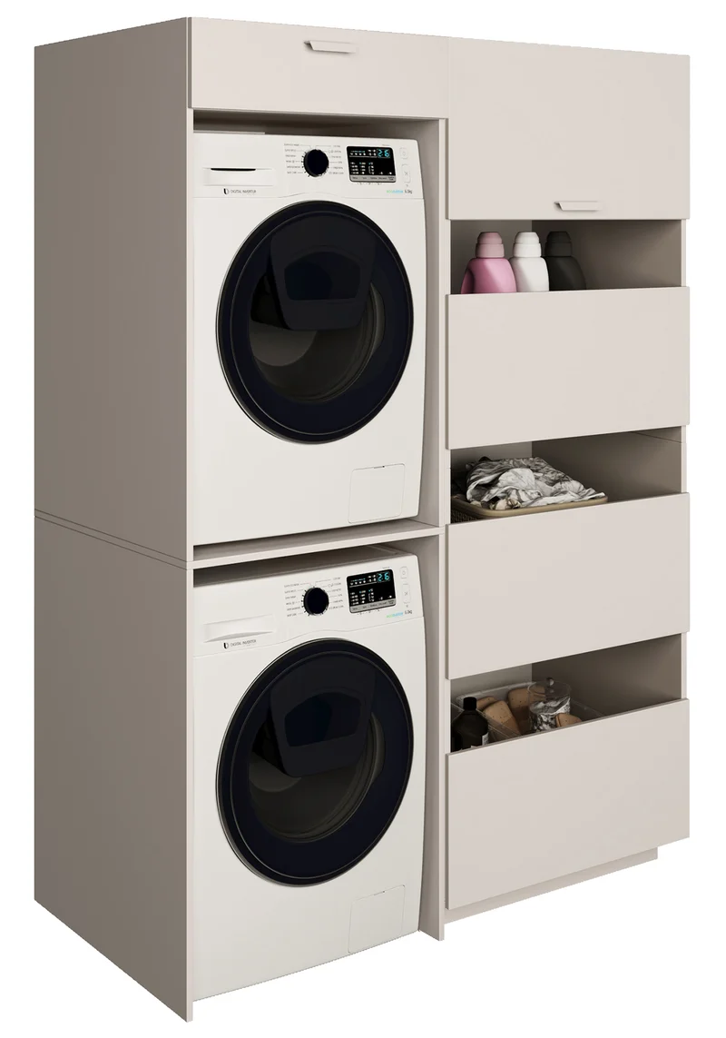 Badezimmermöbel-Set Holv mit zweikammerigem Schrank über der Waschmaschine, 135 cm, Kaschmir