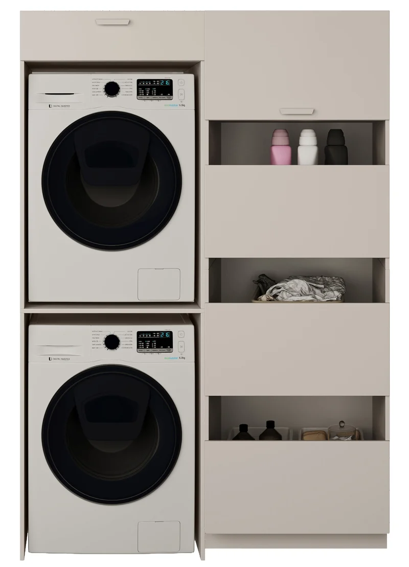 Badezimmermöbel-Set Holv mit zweikammerigem Schrank über der Waschmaschine, 135 cm, Kaschmir