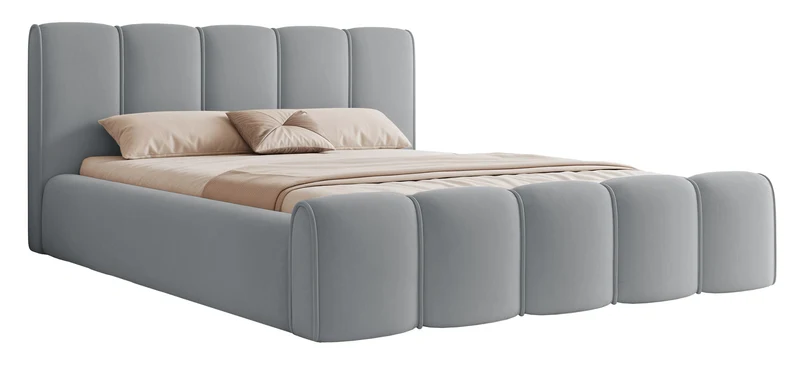 Gepolstertes Bett 160x200 cm Moenne mit Stauraum, Metallrahmen, grauer hydrophober Samt