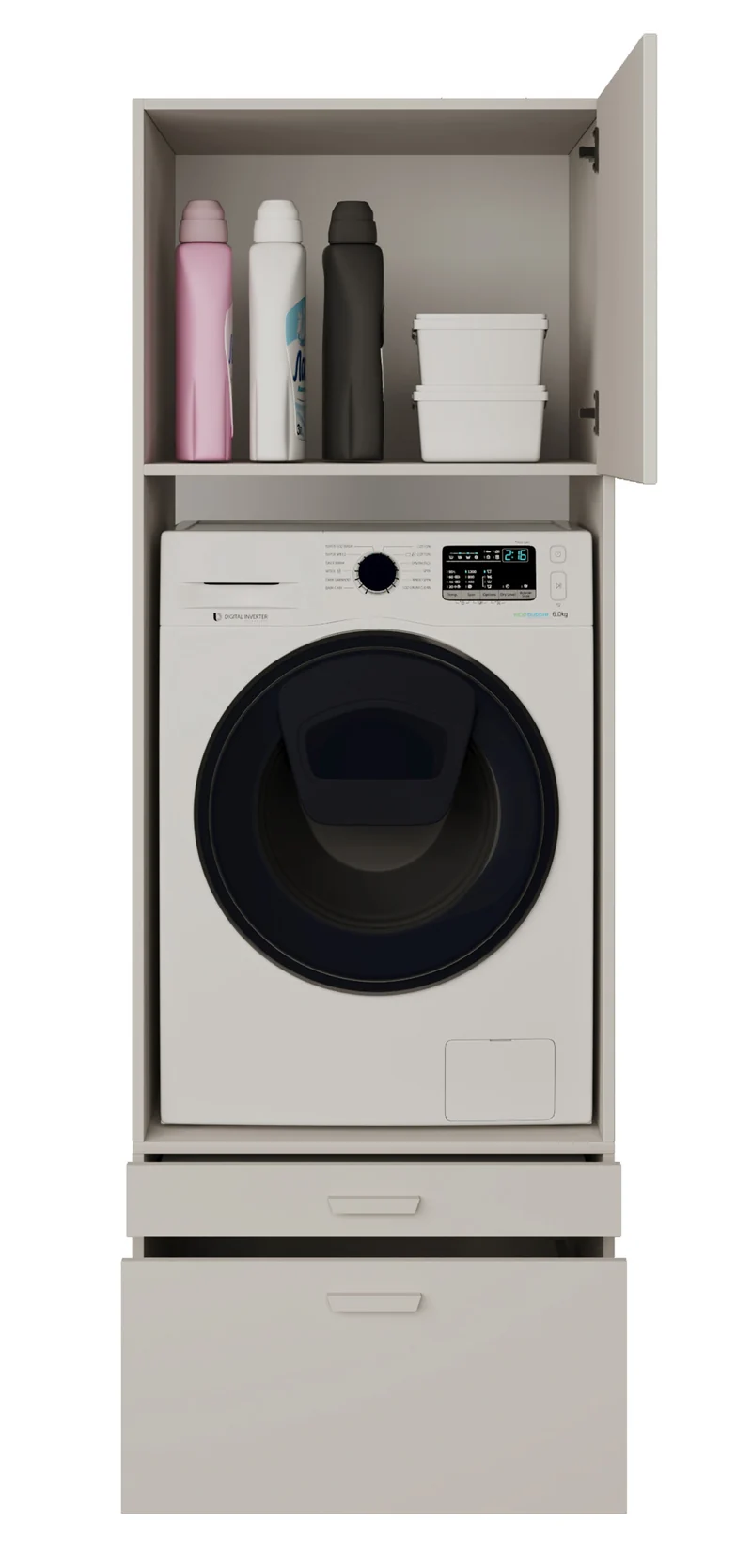 Einfacher Holv-Waschmaschinenschrank mit einer Kammer, Schublade und Regal, 68 cm, Kaschmirfarben