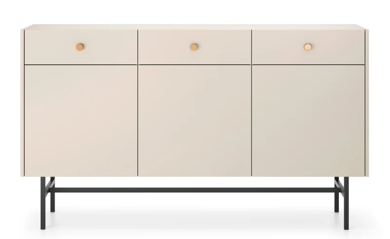 Drehtür-Kommode Divenos mit Schubladen 155 cm Grau-Beige