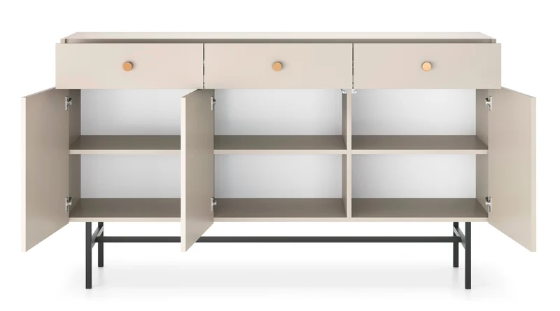 Drehtür-Kommode Divenos mit Schubladen 155 cm Grau-Beige