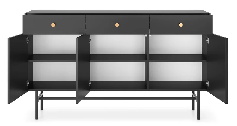 Drehtür-Kommode Divenos mit Schubladen 155 cm Schwarz