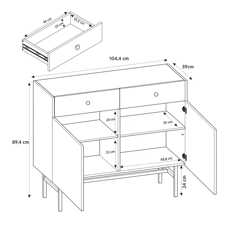 Zweitrüriger Divenos-Kommode mit Schubladen 104 cm Schwarz
