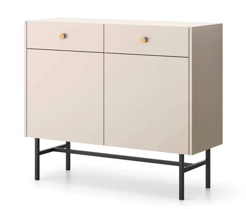 Zweiturige Kommode Divenos mit Schubladen 104 cm Grau-Beige