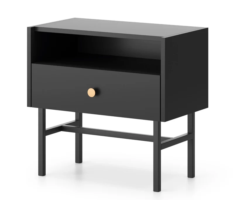 Nachttisch Divenos mit Schublade 54 cm Schwarz