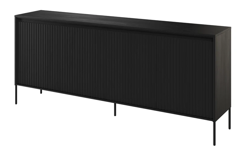 Niedriger vier­türiger Trend-Kommode 193 cm mit LED Schwarz