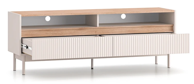 TV-Schrank Dunea mit zwei Schubladen und Fächern, 154 cm, Kaschmir/Eiche