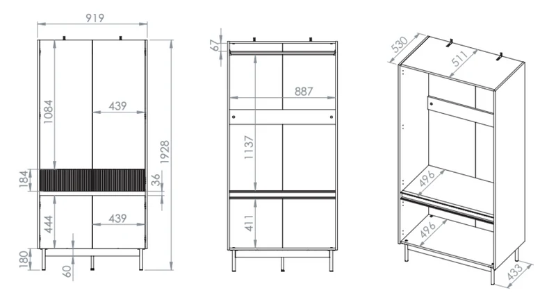 Vier­türiger Schrank Dunea 92 cm Kaschmir/Eiche