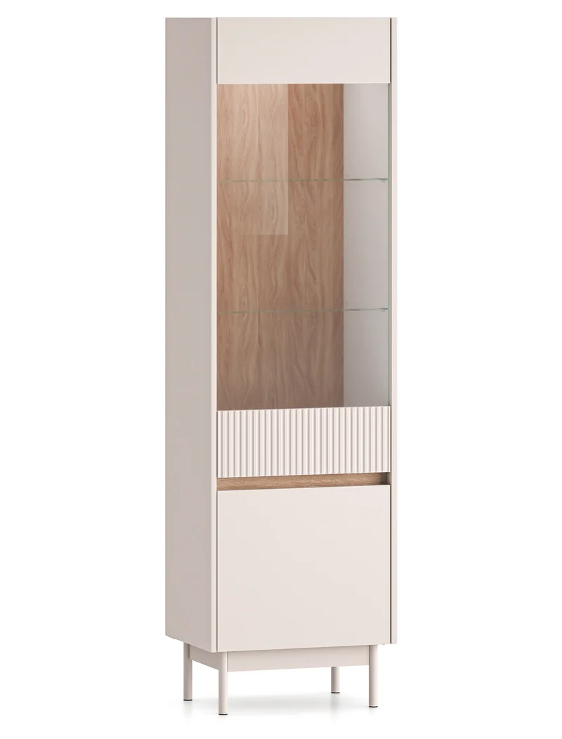 Zweiflügelige Vitrine Dunea mit Glas und Beleuchtung, 55 cm, Kaschmir/Eiche