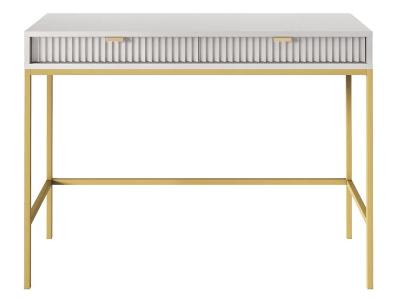 Schminktisch Vellore 104 cm grau mit geriffelten Fronten und goldenem Gestell