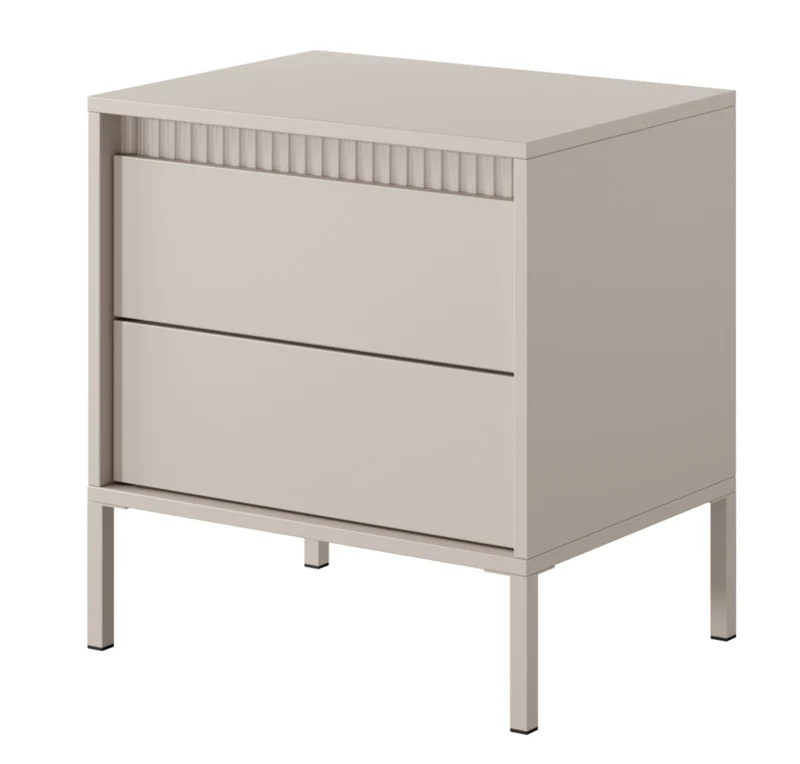 Nachttisch Falsetto mit geriffelten Fronten und einer Schublade, 68 cm, beige