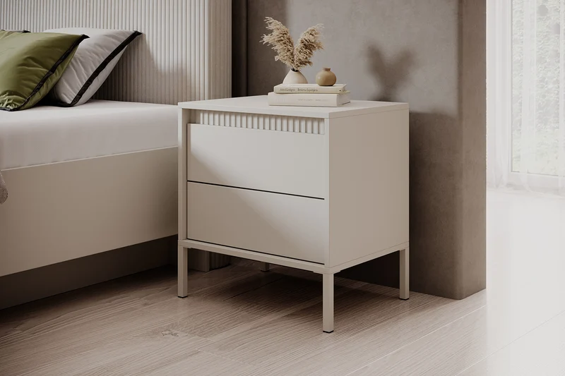 Nachttisch Falsetto mit geriffelten Fronten und einer Schublade, 68 cm, beige