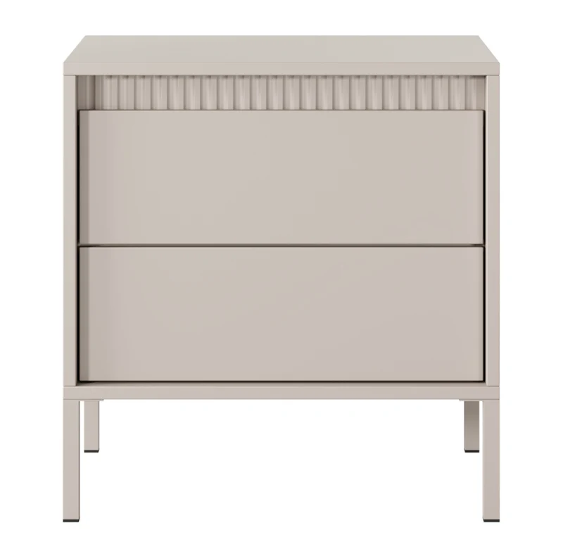 Nachttisch Falsetto mit geriffelten Fronten und einer Schublade, 68 cm, beige