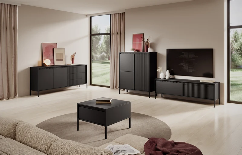 Couchtisch Falsetto mit Schublade und geriffelter Front 68x68 cm schwarz