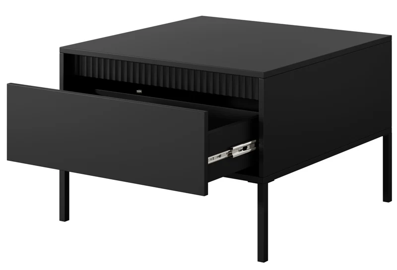 Couchtisch Falsetto mit Schublade und geriffelter Front 68x68 cm schwarz