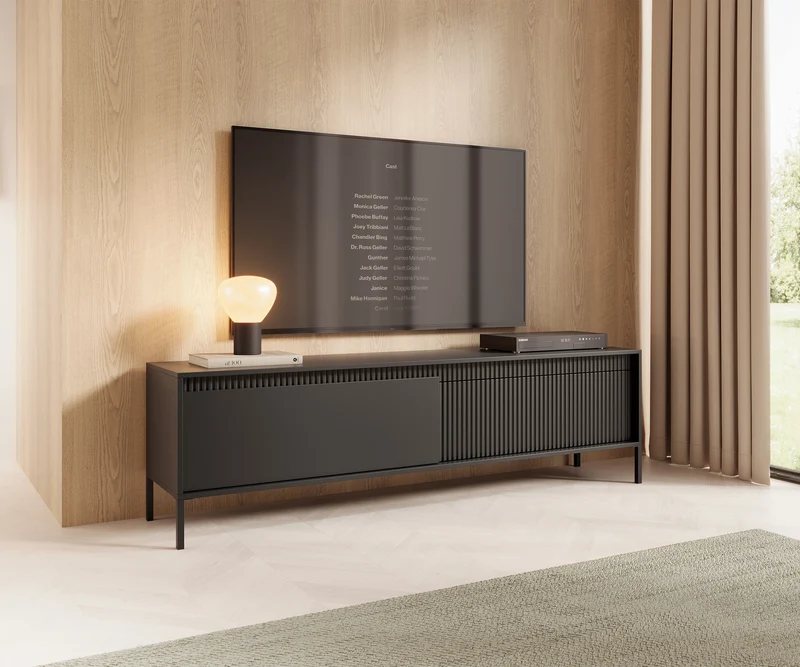 Falsetto TV-Schrank mit zwei Türen und geriffelter Front, 187 cm, schwarz