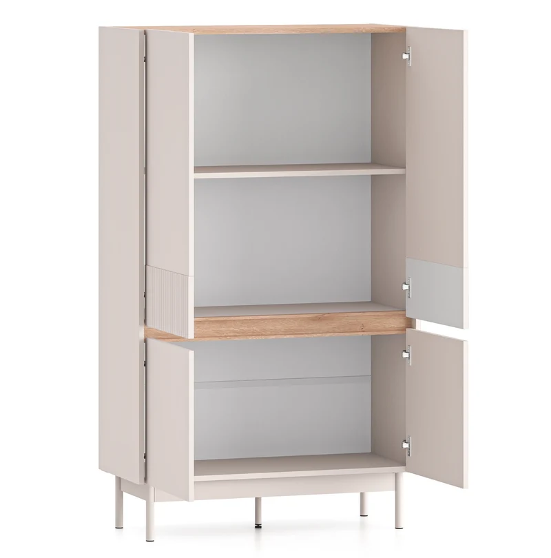 Hohe Kommode mit vier Türen Dunea 92 cm Kaschmir/Eiche